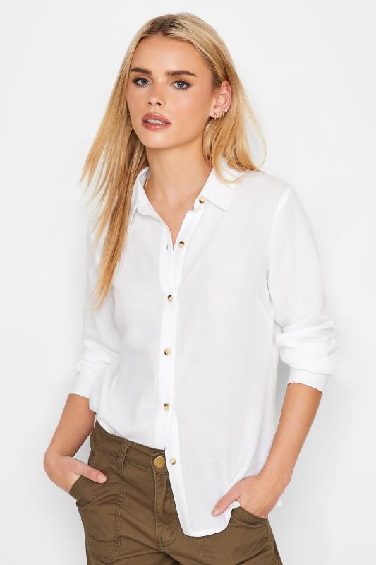 Petite White Linen Blend Shirt
