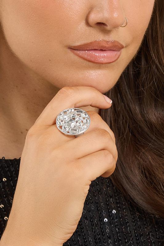 Plus Size  Yours Silver Tone Statement Crystal Stretch Ring