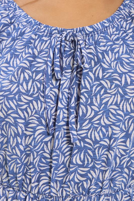 M&Co Petite Blue Leaf Print Tie Neck Cotton Midi Dress | M&Co 4