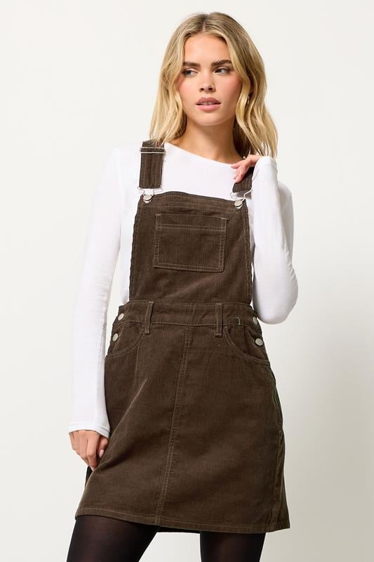Petite  PixieGirl Petite Chocolate Brown Cord Pinafore Dress