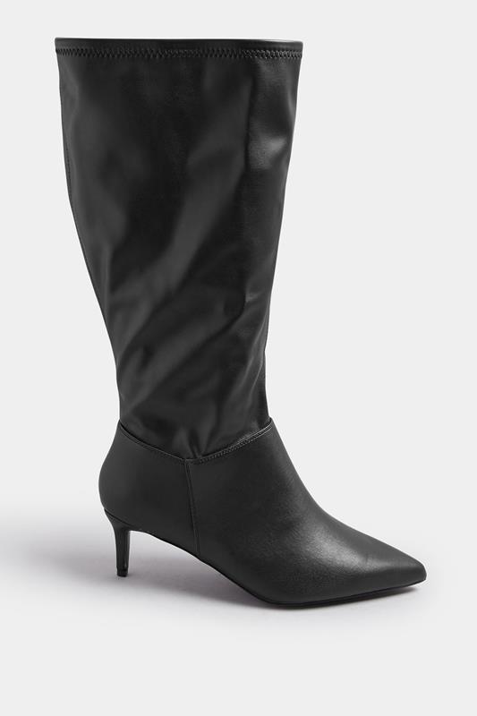 Black Faux Leather Pointed Kitten Heel Boots In Extra Wide EEE Fit | Yours Clothing 3