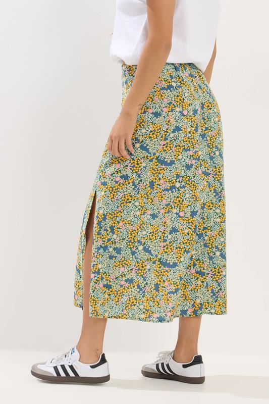 PixieGirl Petite Women's Green Ditsy Floral Midi Skirt | PixieGirl