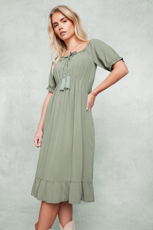  M&Co Petite Sage Green Tassel Detail Smock Dress