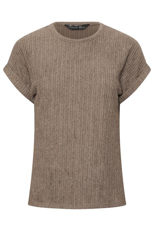 PixieGirl Petite Mocha Brown Textured Short Sleeve Top | PixieGirl 5