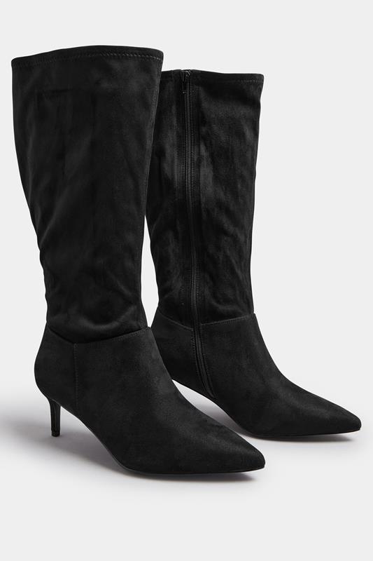 Black Pointed Toe Kitten Heel Boots In Extra Wide EEE Fit | Yours Clothing 5