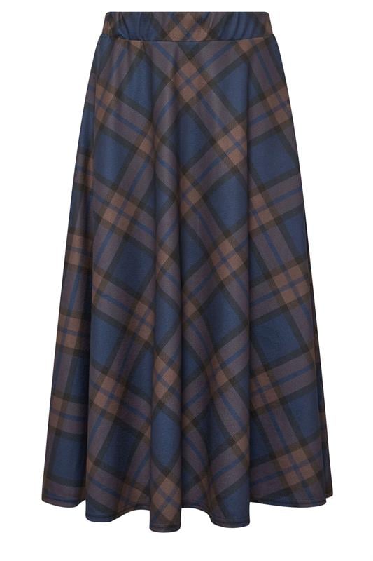 PixieGirl Petite Women's Brown & Blue Check Midaxi Skirt | PixieGirl 5