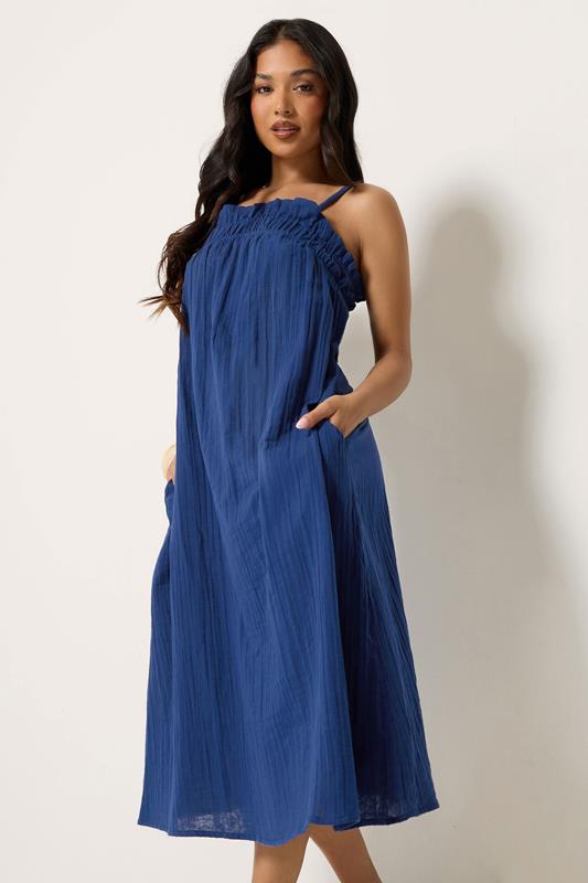  PixieGirl Petite Navy Blue Cotton Cheesecloth Maxi Dress