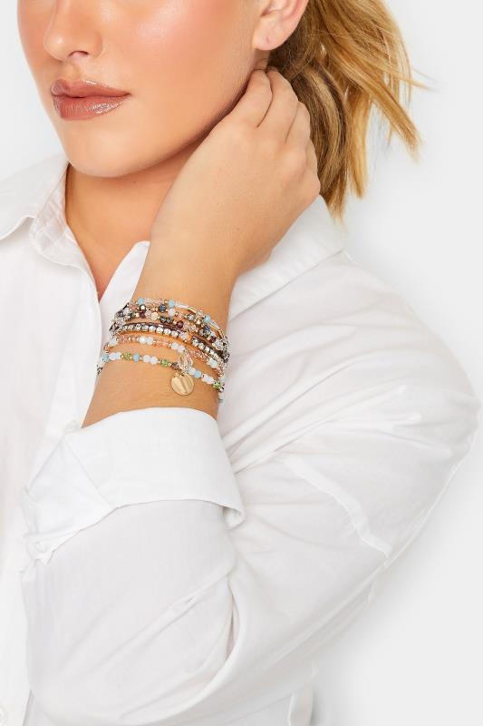 Plus Size  Yours Gold Tone 7 PACK Diamante Bead Bracelet Set