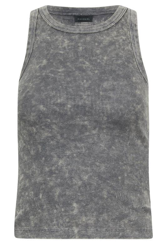 PixieGirl Petite Womens 2 PACK Grey Acid Wash & Black Plain Racer Neck Vest Tops | PixieGirl 8