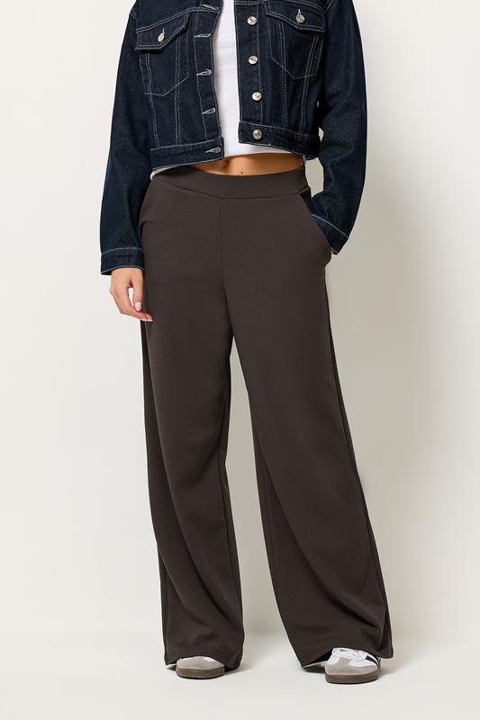 PixieGirl Petite Women's Chocolate Brown Scuba Wide Leg Trousers  2