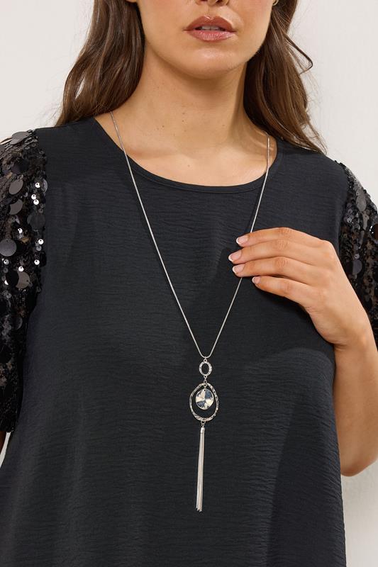 Silver Tone Long Drop Pendant Necklace | Yours Clothing 1