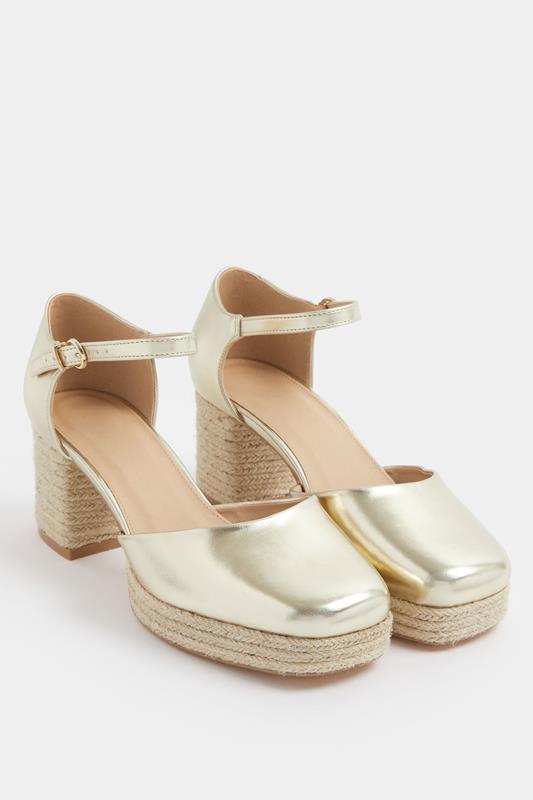  Yours Gold Espadrille Platform Block Heels In Extra Wide EEE Fit
