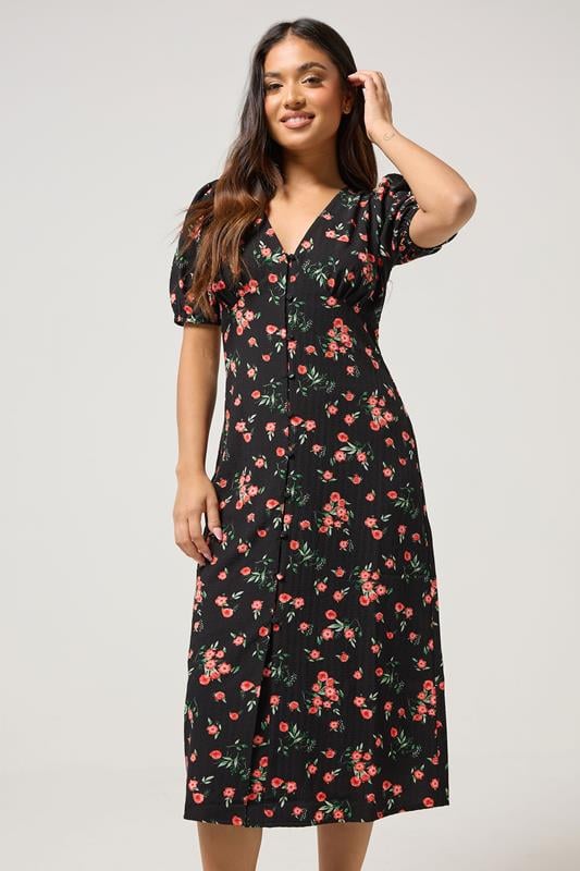 PixieGirl Petite Women's Black Rose Button Tea Dress | PixieGirl 4