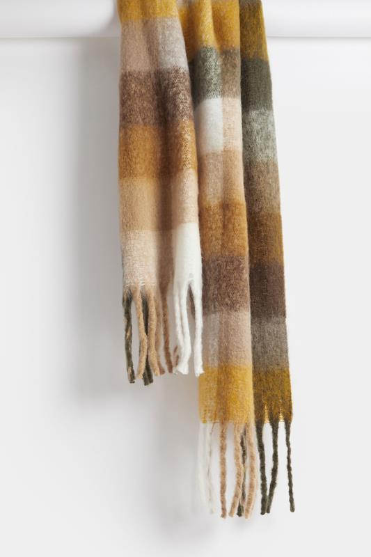 Yellow Checked Soft Touch Scarf | Yours Clothing 2