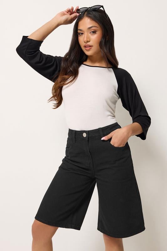 PixieGirl Petite Women's Black Cotton Denim Jorts | PixieGirl 1