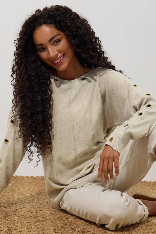  M&Co Petite Camel Brown Batwing Eyelet Jumper