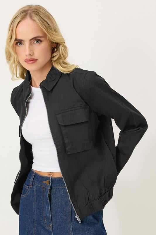 Petite  PixieGirl Petite Black Bomber Collared Jacket