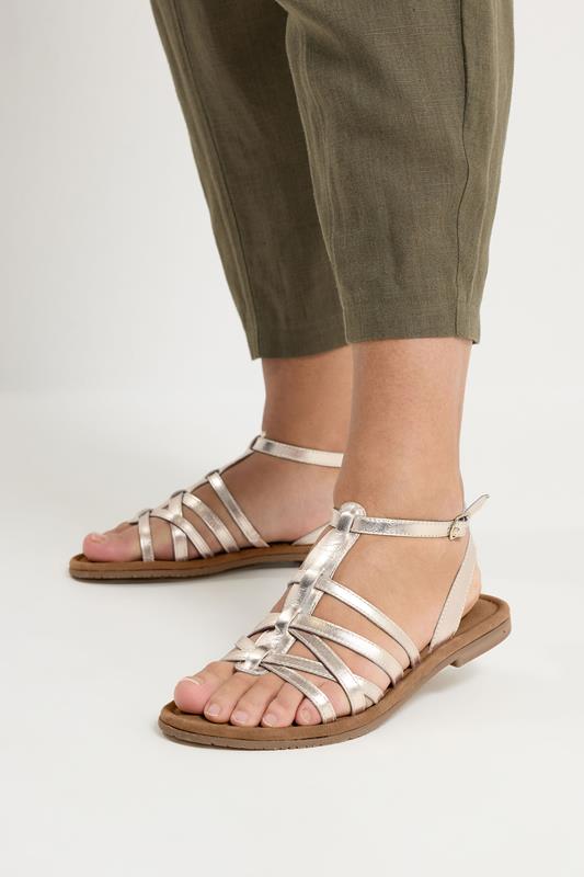  Yours Gold Faux Leather Gladiator Sandals in Extra Wide E Fit