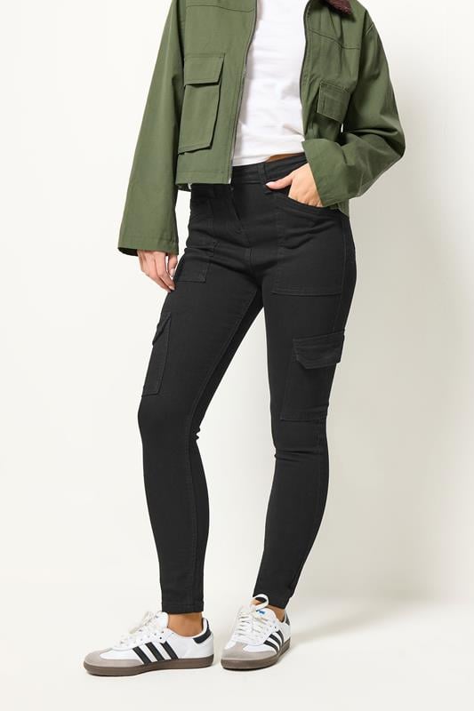 PixieGirl Petite Womens Black Pocket Detail Cargo Skinny Jeans | PixieGirl 2
