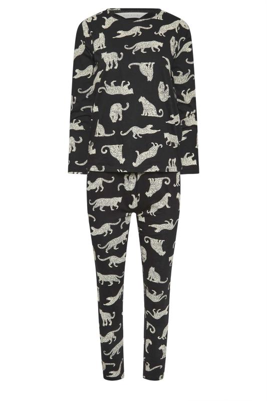 PixieGirl Petite Black Leopard Print Cuffed Pyjama Set | PixieGirl  5