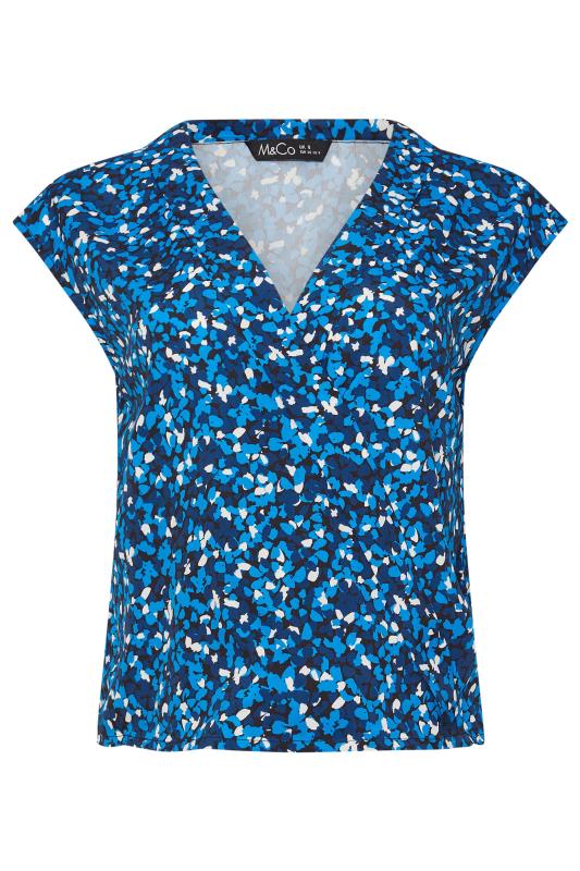 M&Co Petite Blue Spot Print Short Sleeve Wrap Blouse | M&Co 6