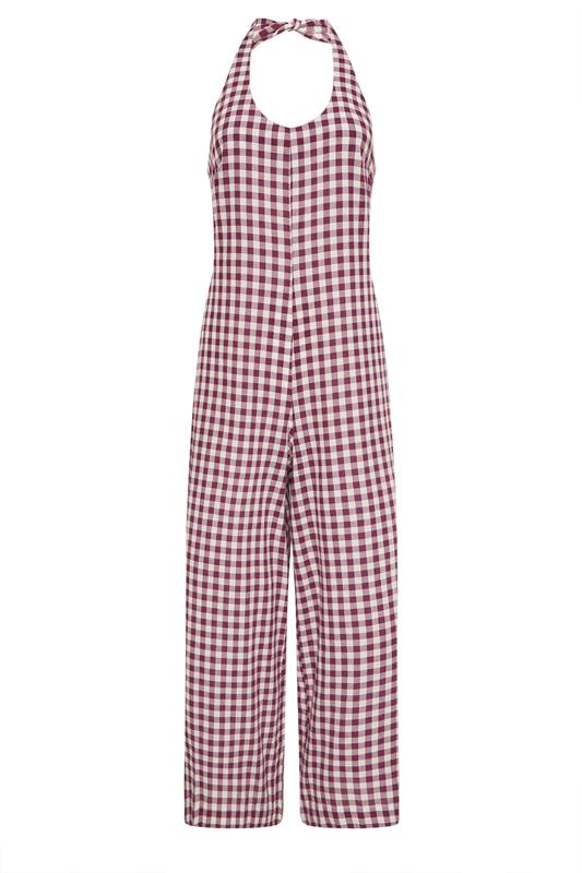 PixieGirl Petite Women's Plum Purple Gingham Wide Leg Jumpsuit | PixieGirl 5