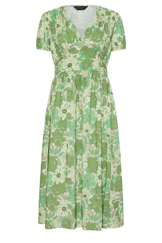 PixieGirl Green Retro Floral Print Midi Dress | PixieGirl 5