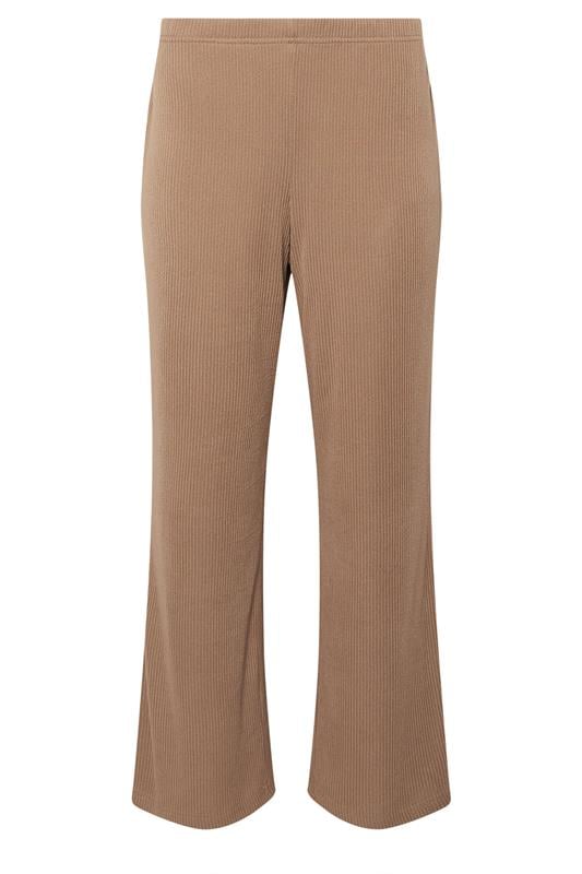 PixieGirl Petite Women's Camel Brown Ribbed Wide Leg Trousers | PixieGirl 6