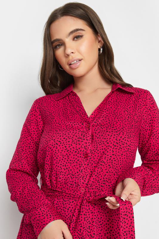 Petite Red Dalmatian Print Long Sleeve Maxi Shirt Dress | PixieGirl 5