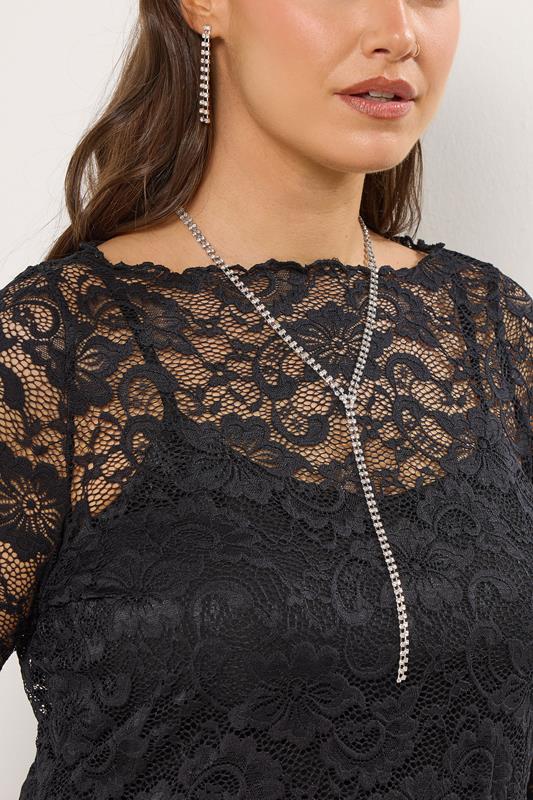 Silver Tone Diamante Long Necklace & Earrings Set | Yours Clothing 1