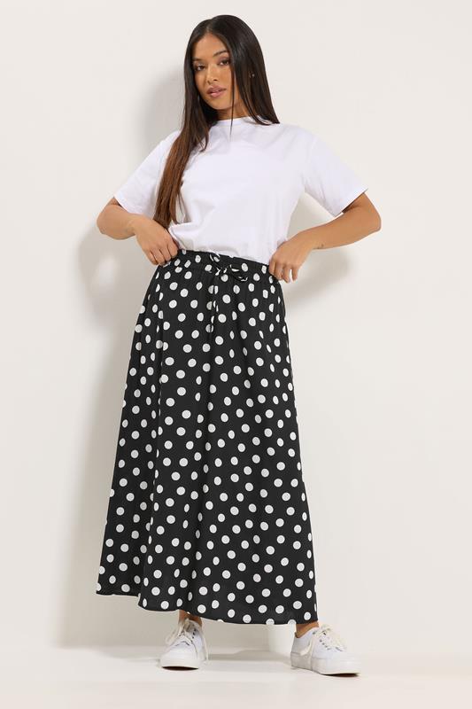 M&Co Petite Black Polka Dot Tie Waist Maxi Skirt