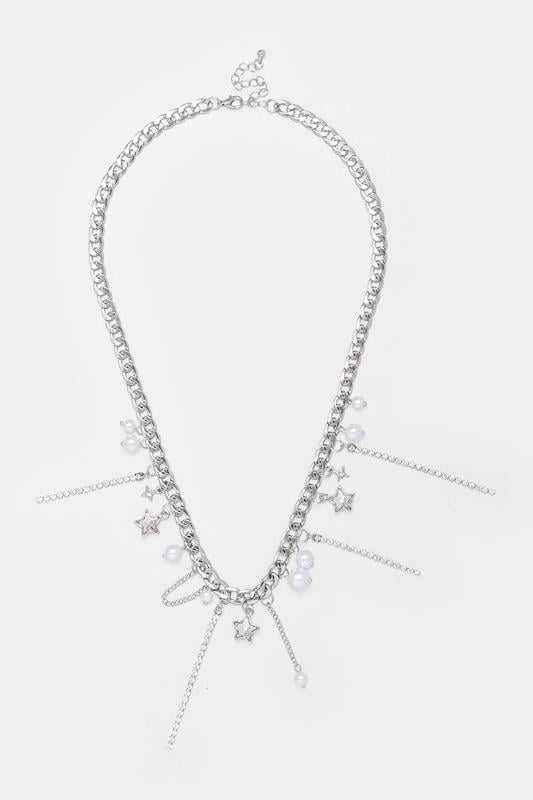 Silver Tone Star Pearl Droplet Necklace | Yours Clothing 2