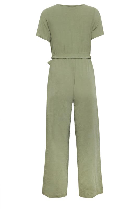 Petite Khaki Green Crepe Belted Wrap Jumpsuit | PixieGirl  7