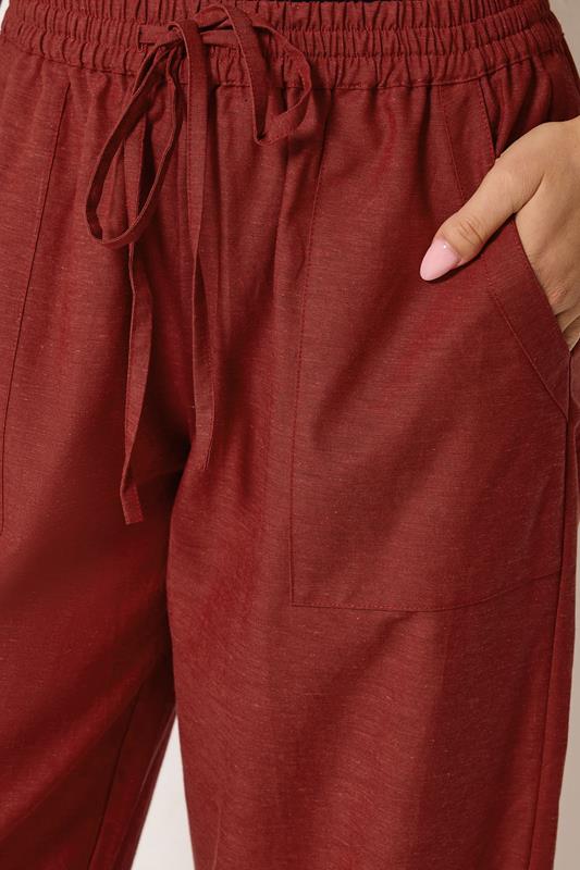 PixieGirl Petite Women's Brick Red Linen Barrel Trousers | PixieGirl 4