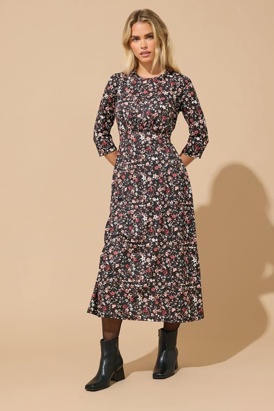 M&Co Petite Black Floral Midi Dress | M&Co 1