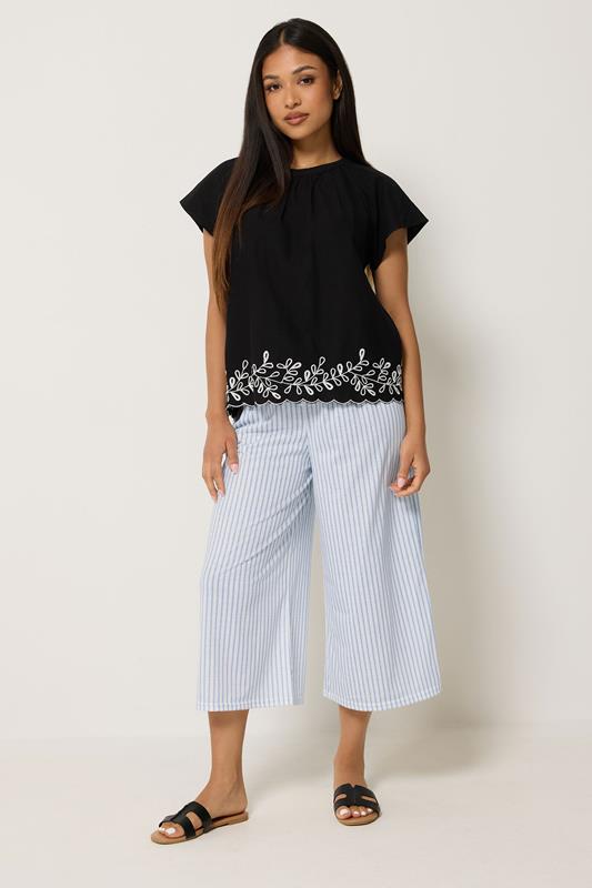 M&Co Petite Blue Stripe Wide Leg Culottes | M&Co 1