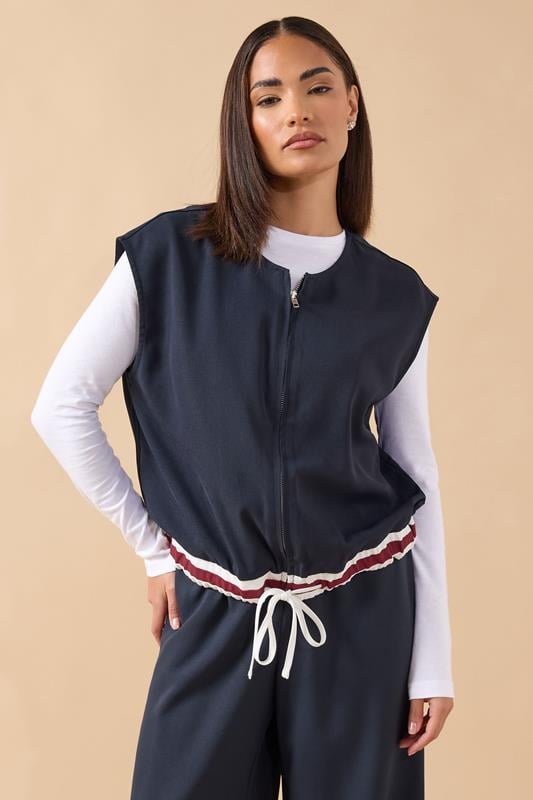 Petite  PixieGirl Petite Navy Blue Contrast Sleeveless Jacket Top