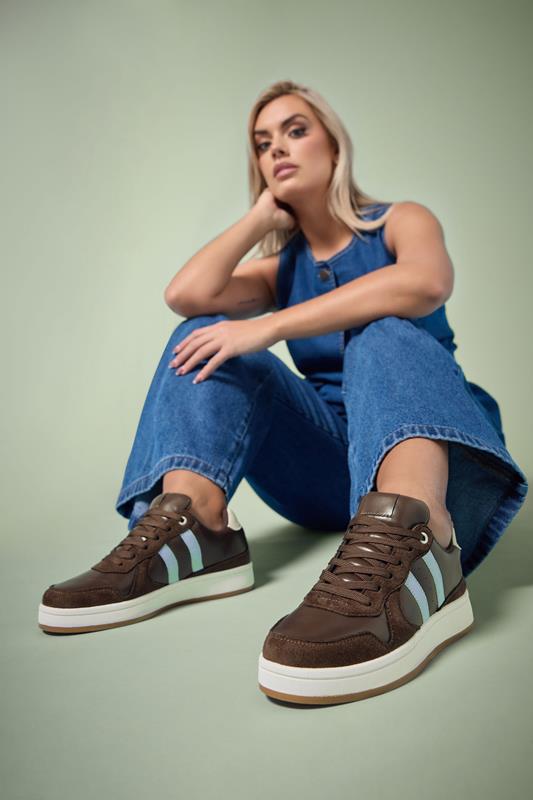  Yours Chocolate Brown Padded Lace Up Trainers In Wide E Fit