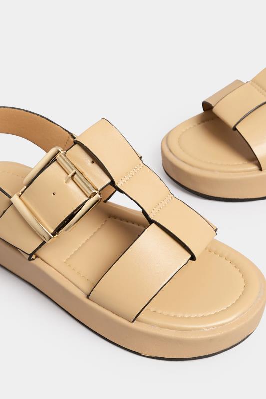 PixieGirl Tan Brown T-Bar Chunky Flatform Sandals In Standard Fit | PixieGirl 5
