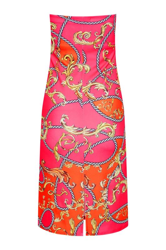 Petite Hot Pink Scarf Print Bandeau Midi Dress | PixieGirl 7