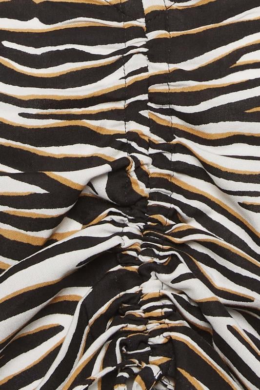 Petite Black Zebra Print Ruched Long Sleeve Top | PixieGirl 5