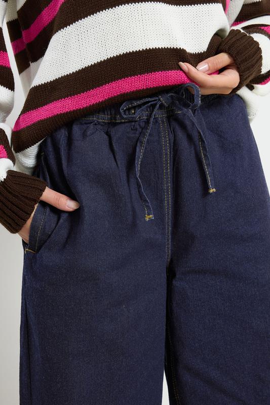 PixieGirl Petite Women's Dark Blue Belt Tie Wide Leg Jeans | PixieGirl  4