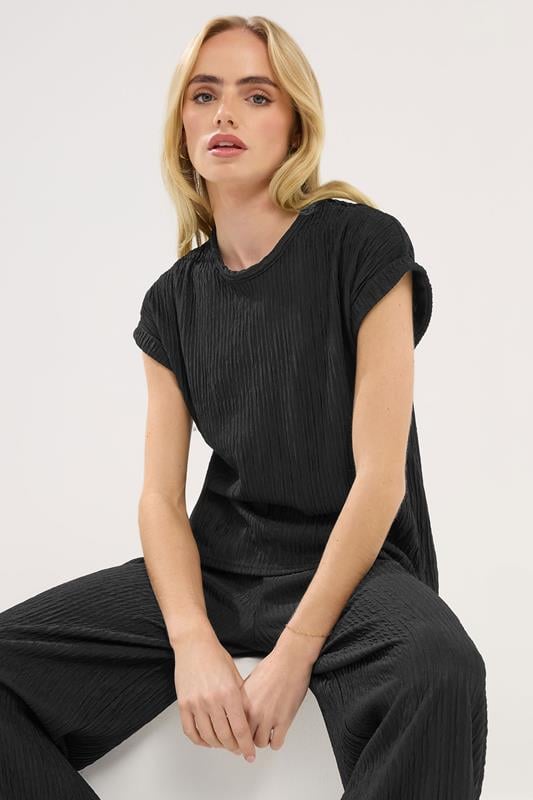 Petite  PixieGirl Petite Black Textured Short Sleeve Top
