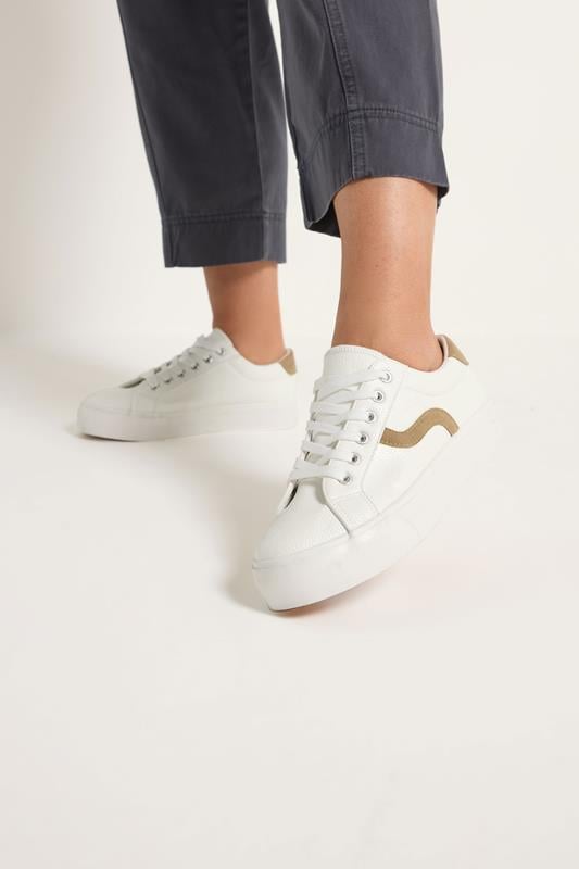 White Faux Leather Trainers In Extra Wide EEE Fit