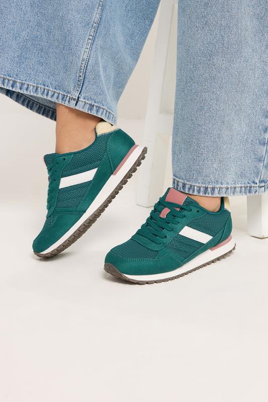Teal Green Colourblock Trainers In Extra Wide EEE Fit