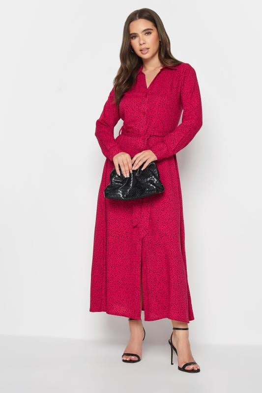 Petite Red Dalmatian Print Long Sleeve Maxi Shirt Dress | PixieGirl 3