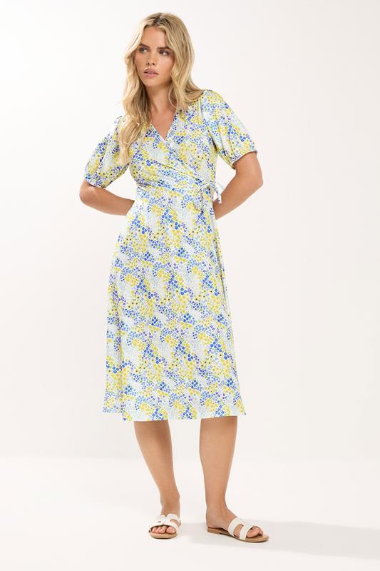  M&Co Petite Lemon Yellow Ditsy Floral Cotton Wrap Dress