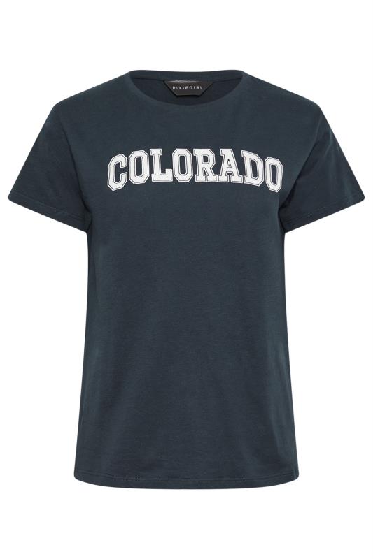PixieGirl Petite 2 PACK Navy Blue & White  'Colorado' Slogan T-Shirt | PixieGirl  8