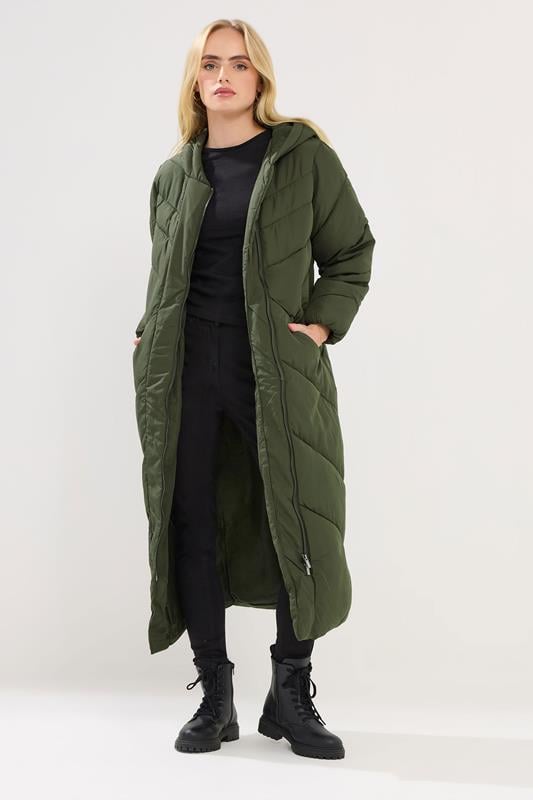 Petite  PixieGirl Petite Khaki Green Padded Maxi Puffer Coat