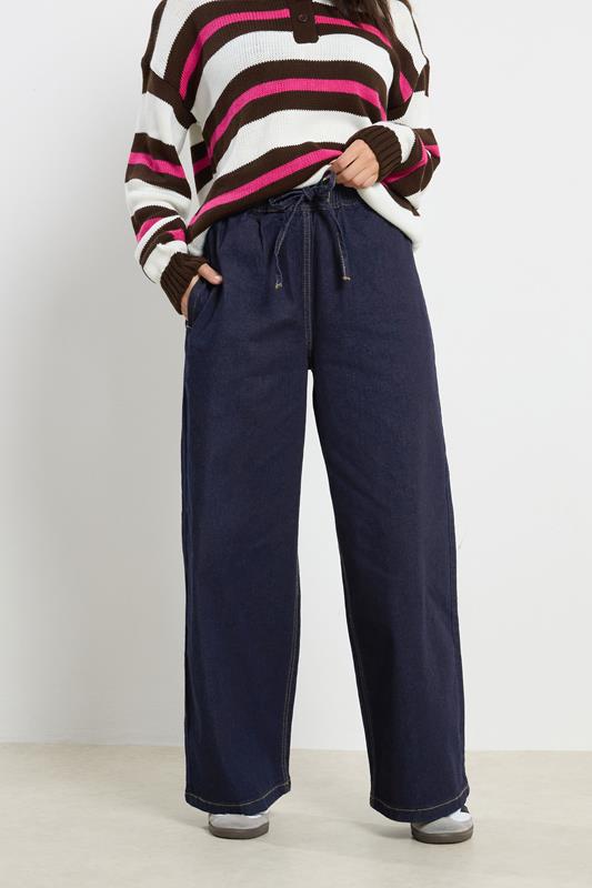 PixieGirl Petite Women's Dark Blue Belt Tie Wide Leg Jeans | PixieGirl  2